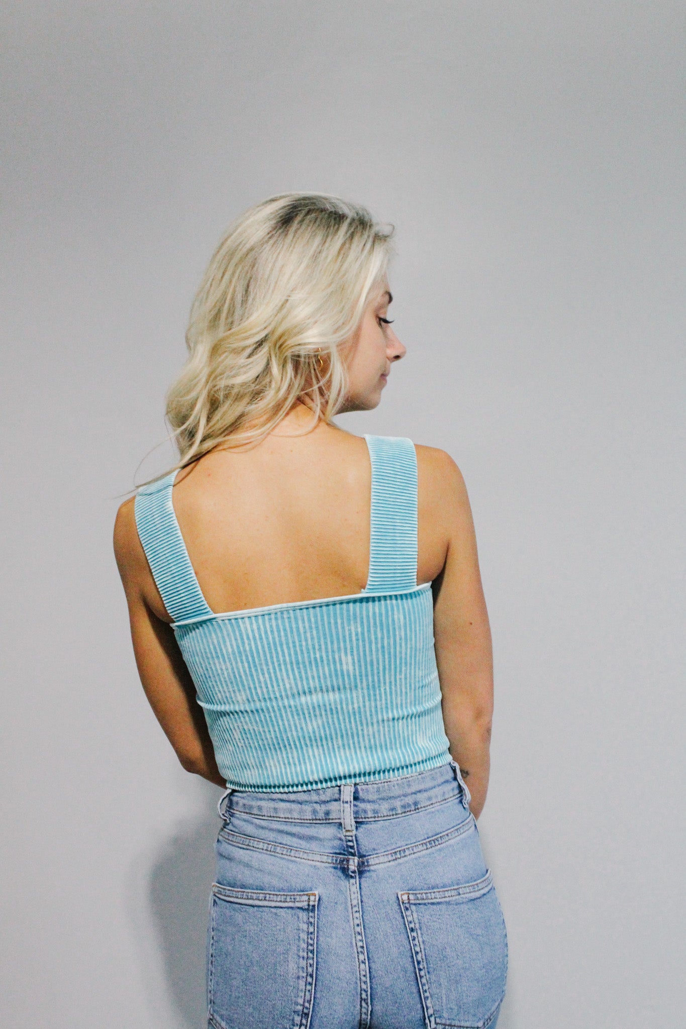 Softy Square Neck Ripped Tank- Ice Blue