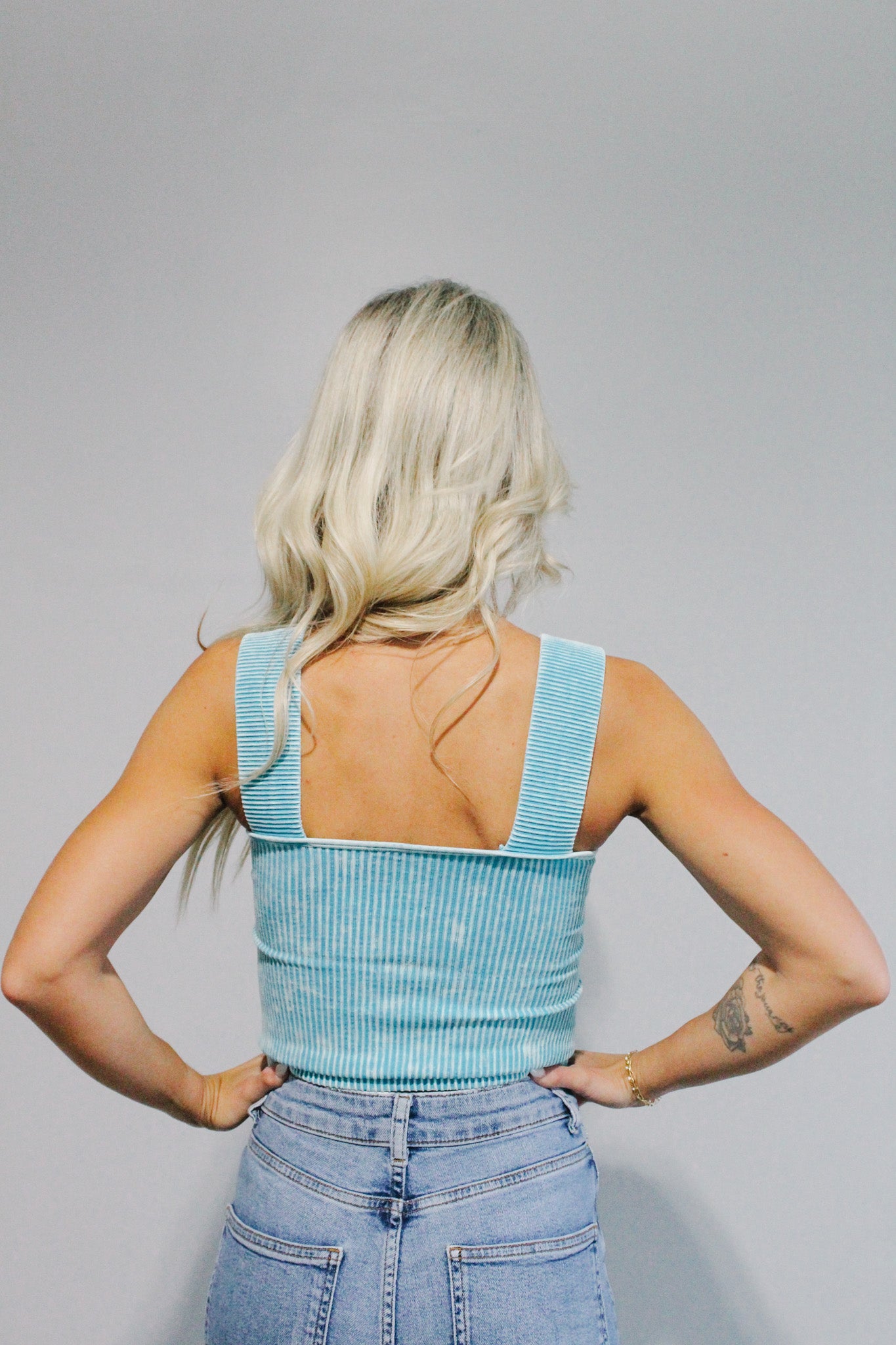 Softy Square Neck Ripped Tank- Ice Blue