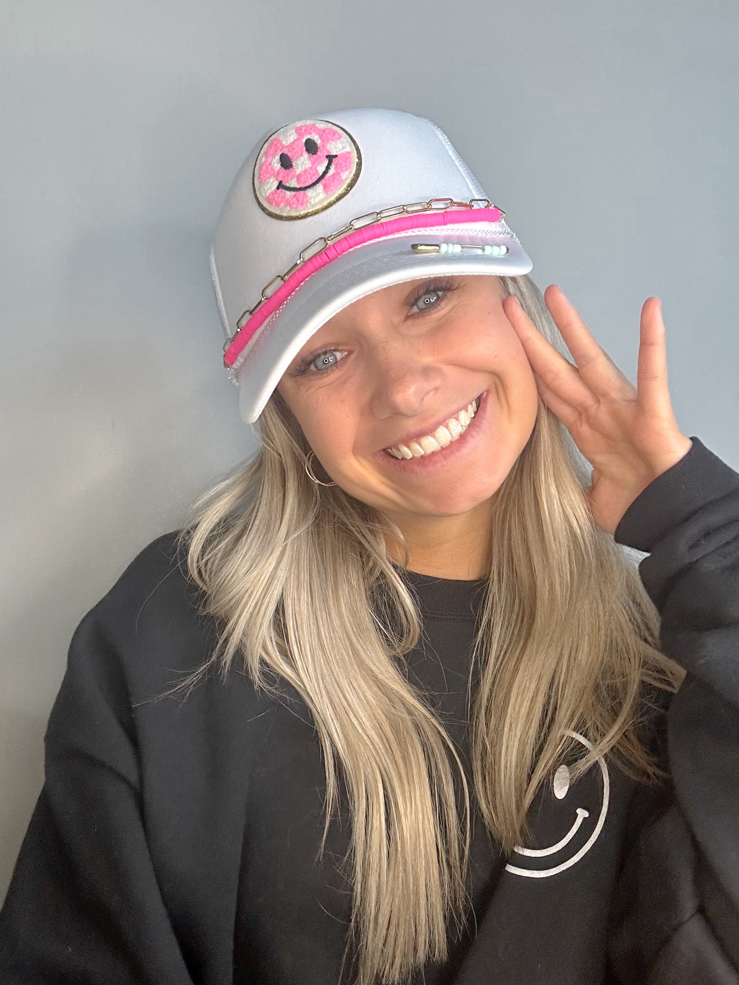 White Smiley Trucker Hat