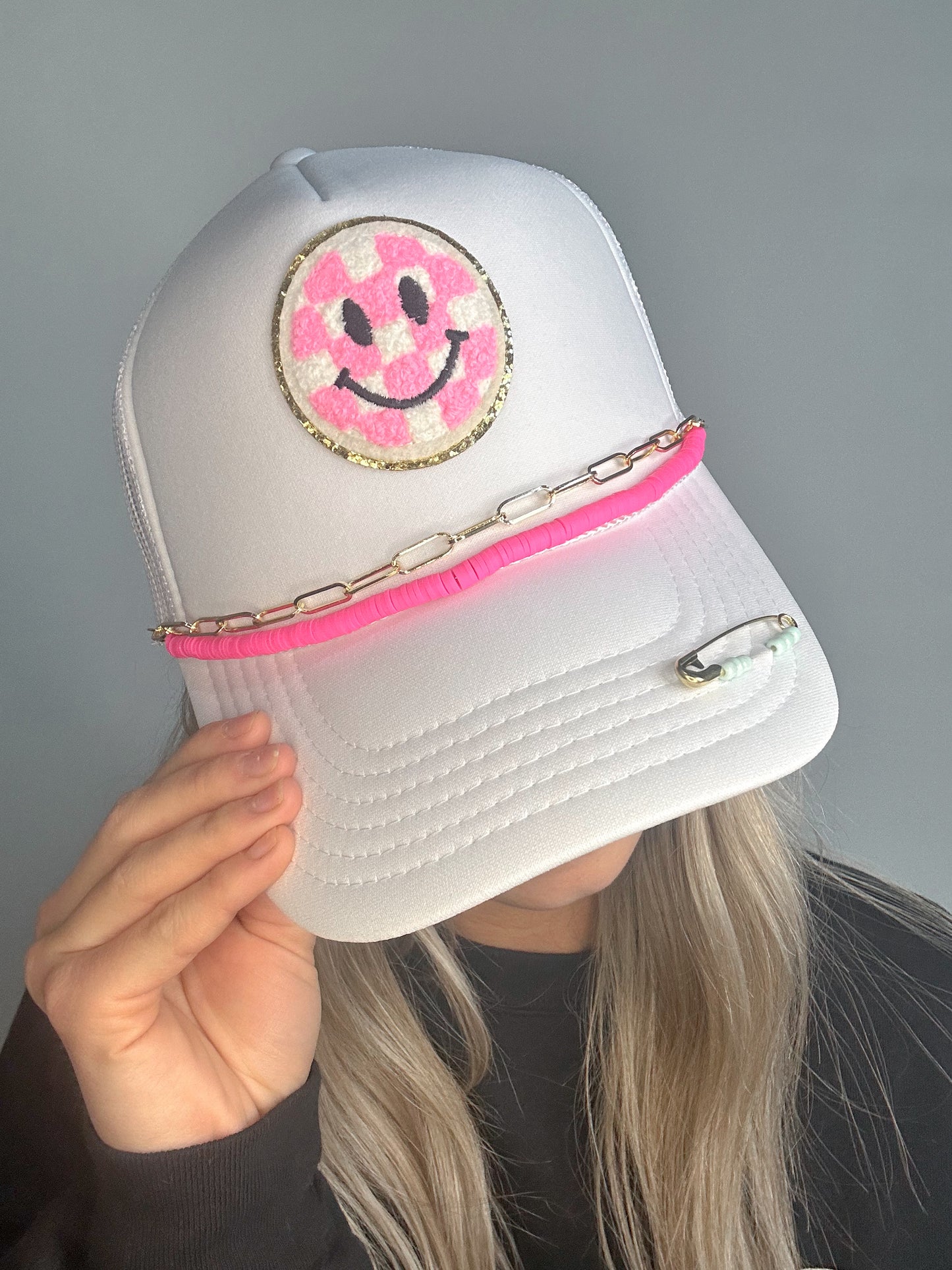 White Smiley Trucker Hat