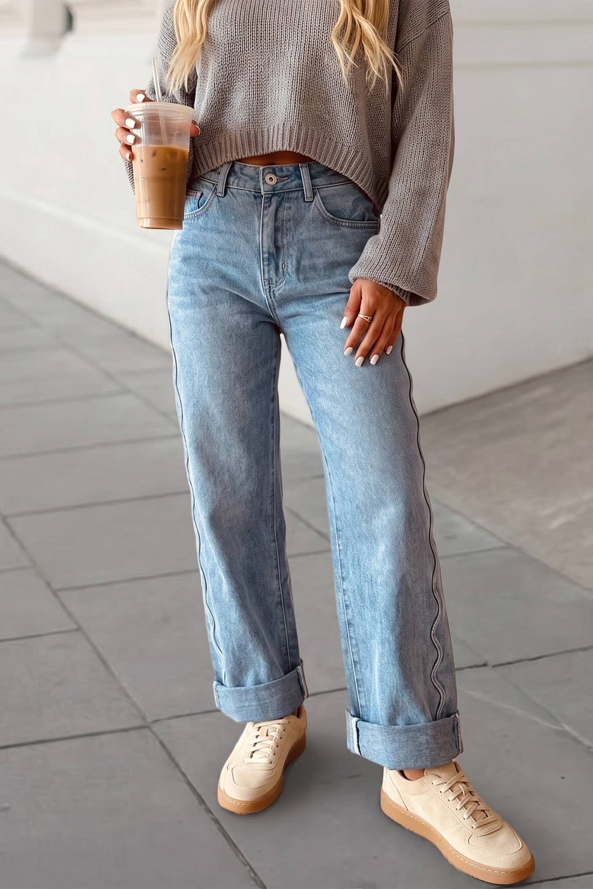 Fashion Scalloped Seam Detail Mid Rise Jeans | S-XL