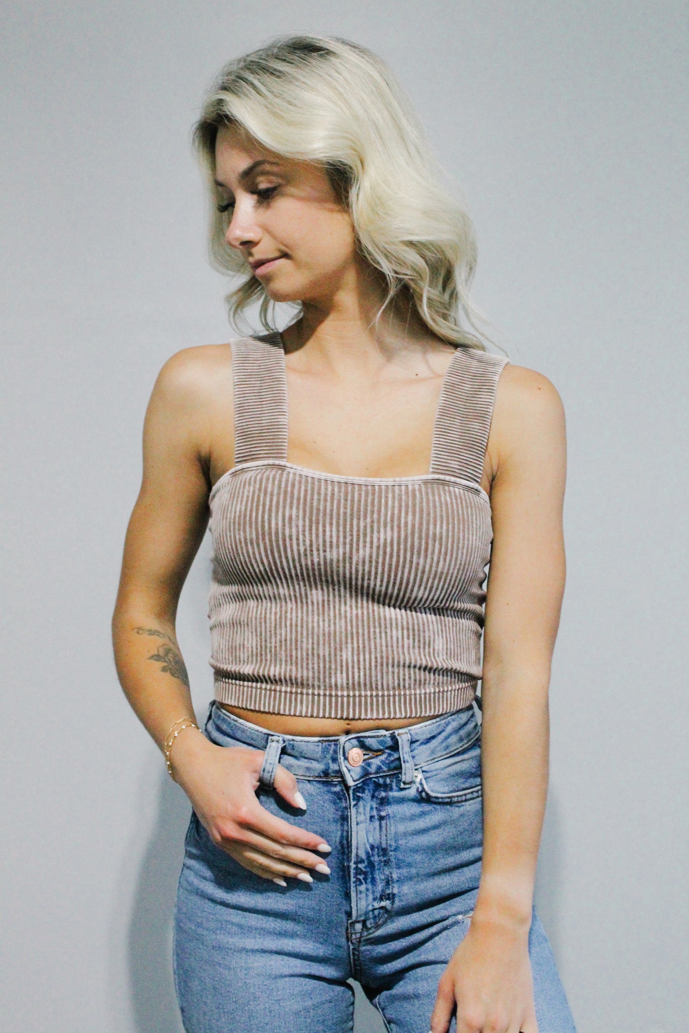 Softy Square Neck Ripped Tank- Mocha