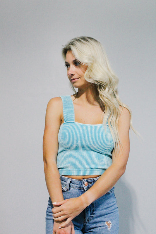 Softy Square Neck Ripped Tank- Ice Blue